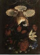 Juan de  Espinosa Floral still life arranged in conch shell oil on canvas